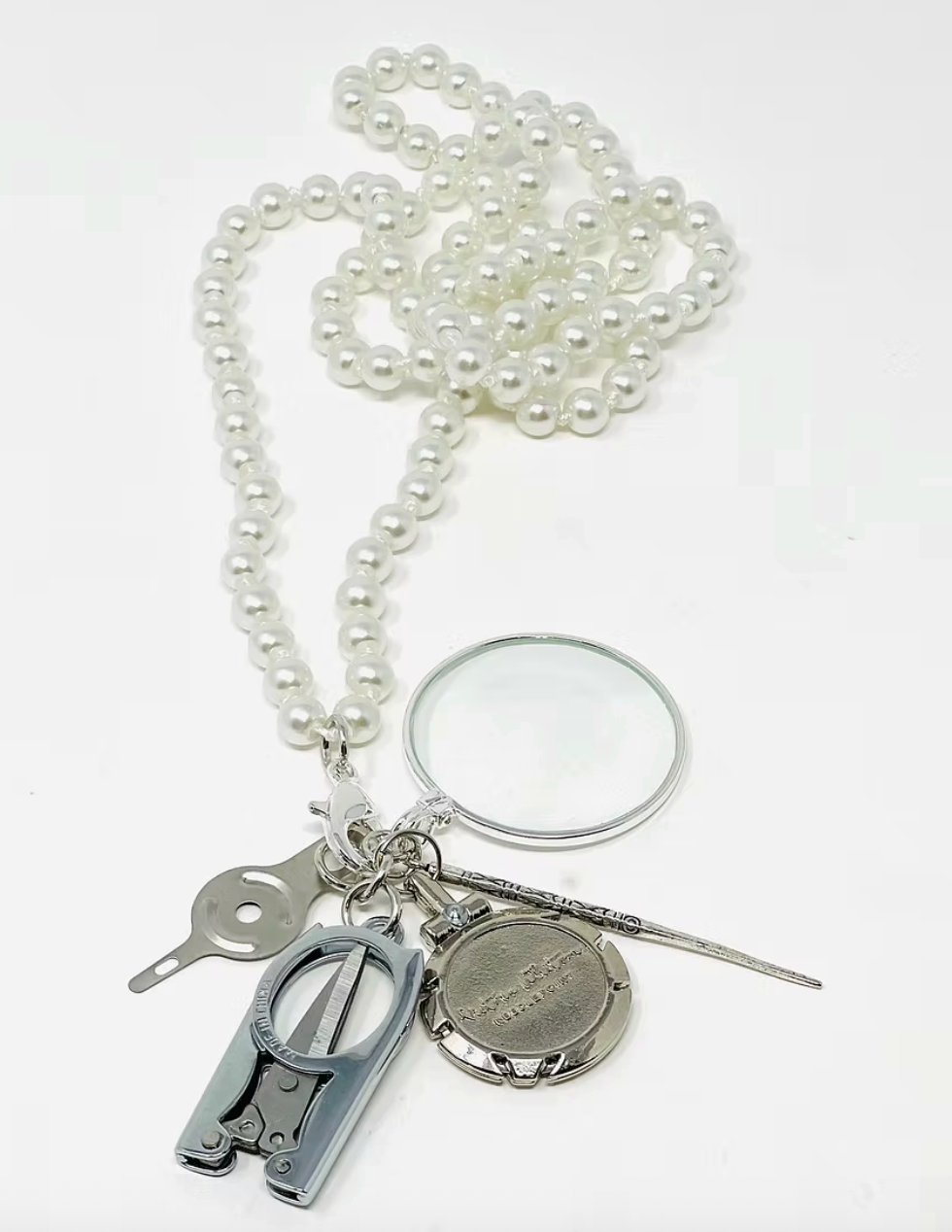 Up Up Chatelaine -White Glass Beads