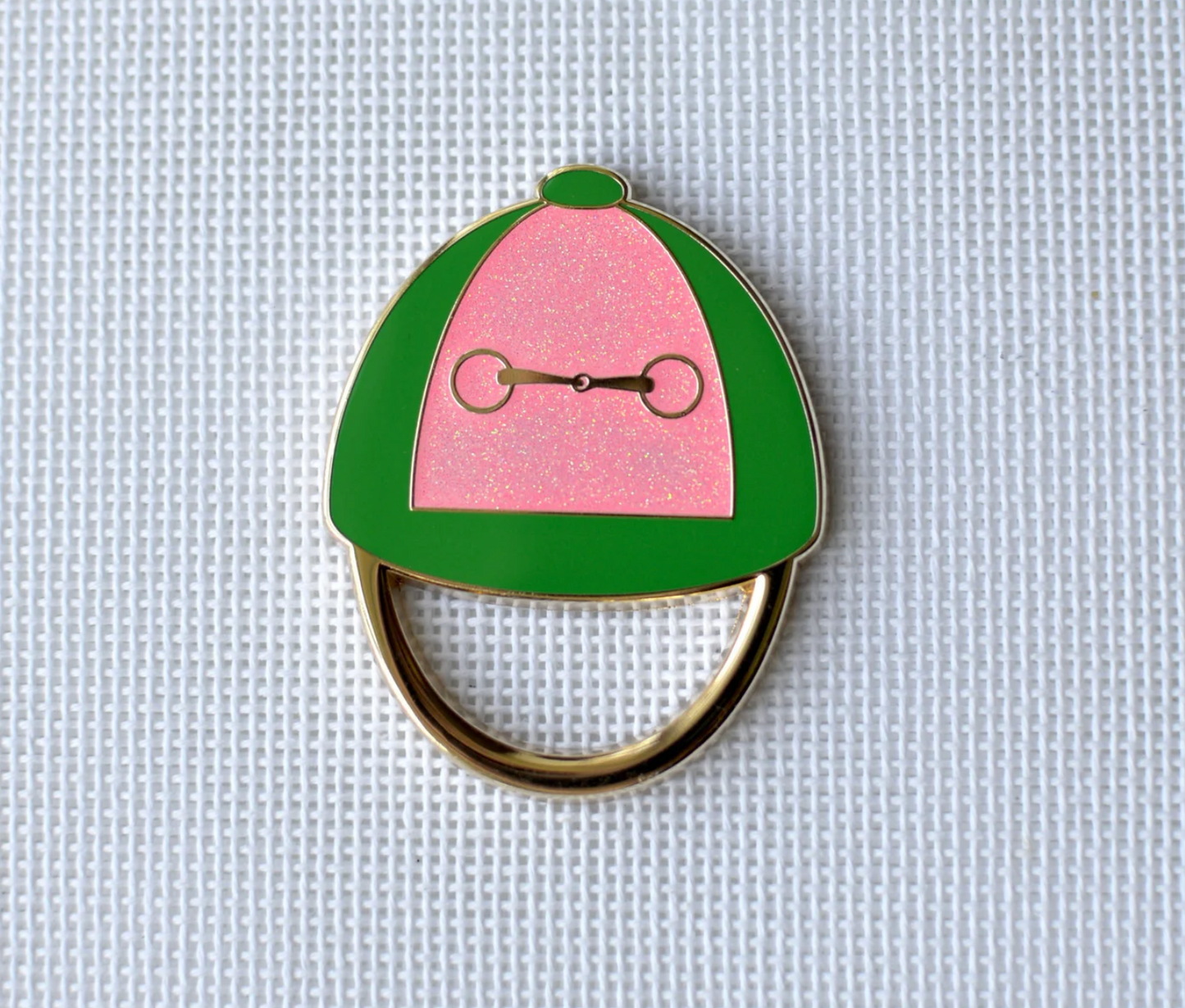 Pink & Green Jockey Hat w/Glitter