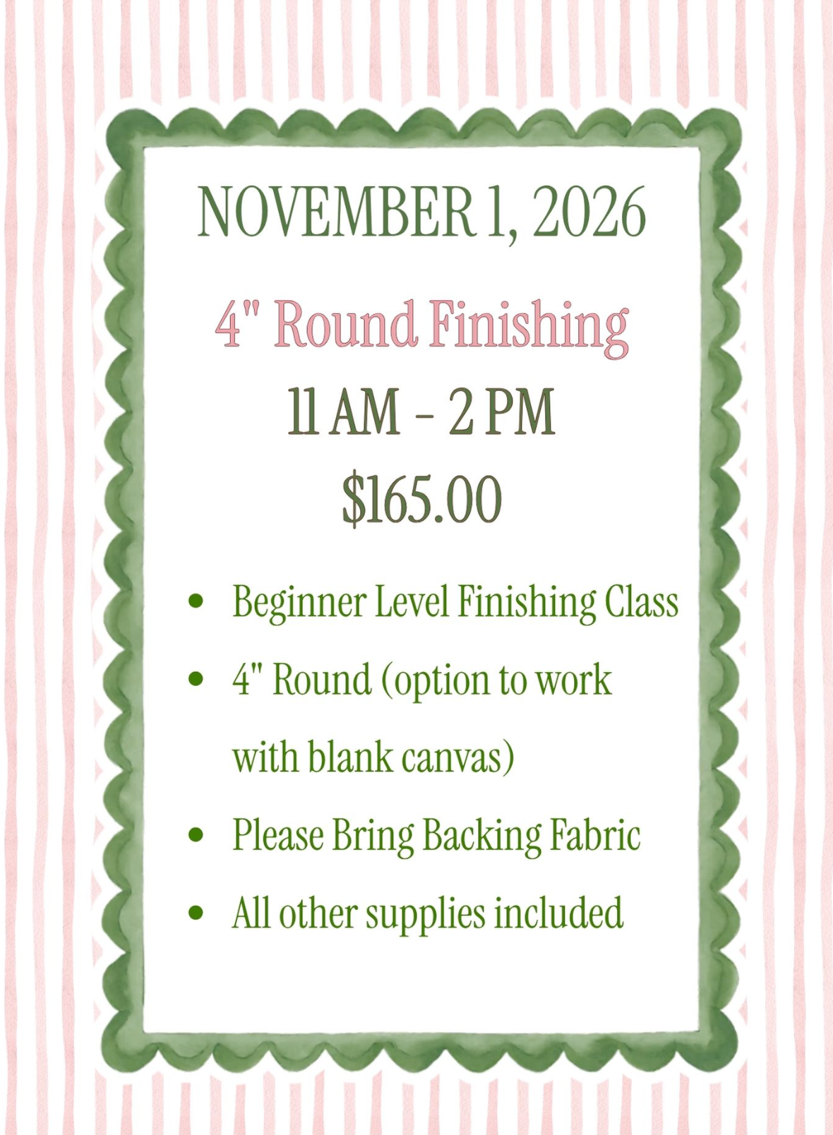 4" Round Finishing Class- 11/1/26 (Katonah, NY)