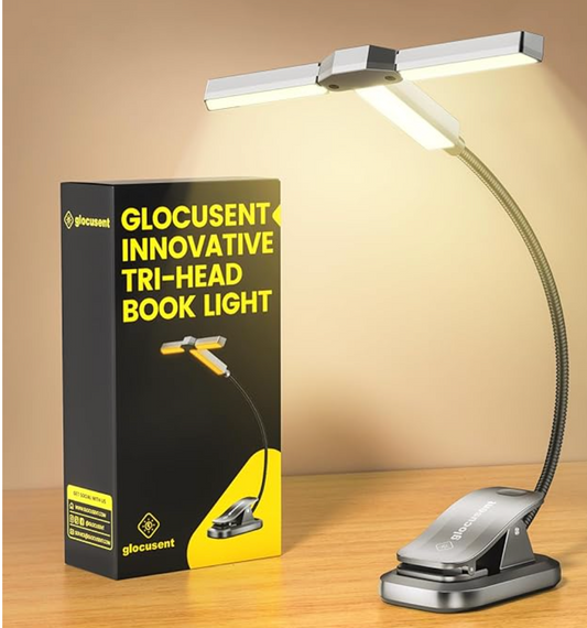 Glocusent Innovative Tri-Head Book Light