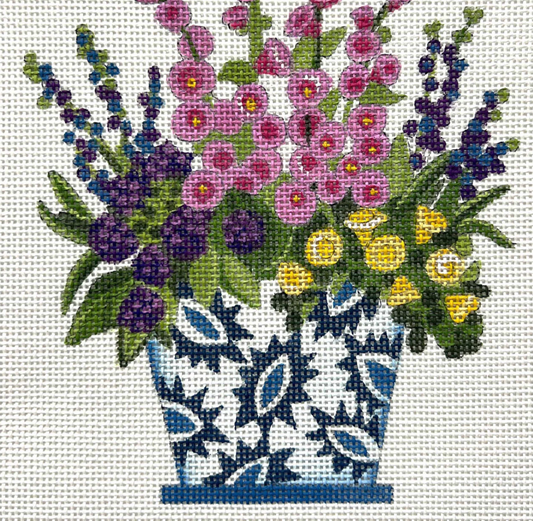 Blue and White Pot with Bouquet