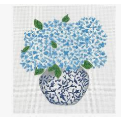 Blue Chinoiserie Pot with Blue Hydrangeas