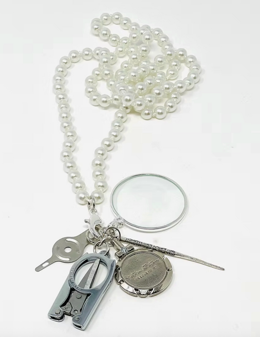 Up Up Chatelaine -White Glass Beads