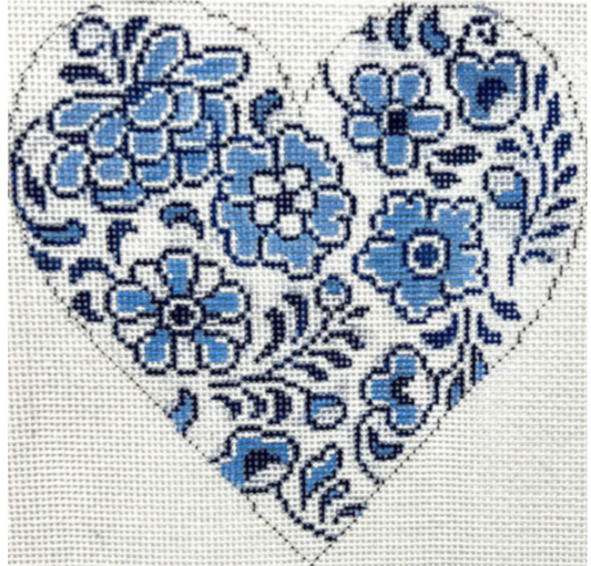 Blue and White Floral Heart