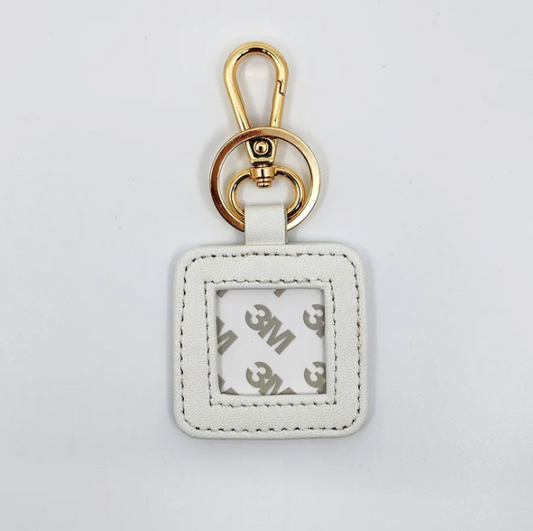 Square Leather Key Fob-White