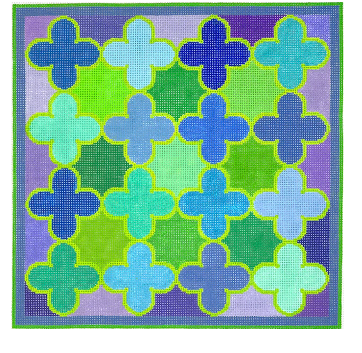 Moroccan Tiles-Quatrefoils in blues, greens, turquoise & lavender