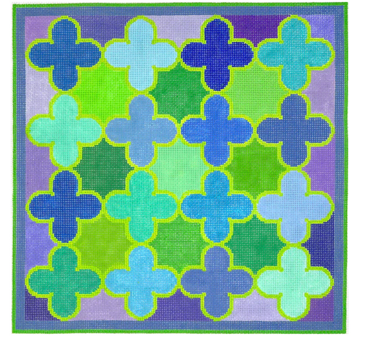 Moroccan Tiles-Quatrefoils in blues, greens, turquoise & lavender