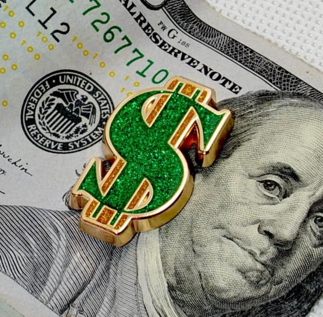 Green & Gold Glitter Dollar Sign Needle Minder (mini magnet)