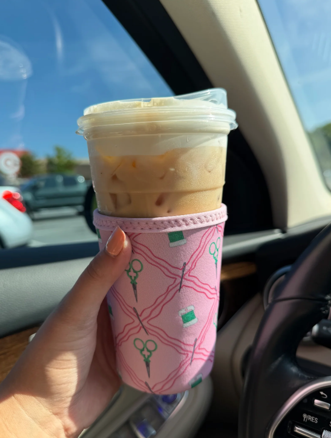 Pink & Green Notion Pattern Cup Sleeve Koozie